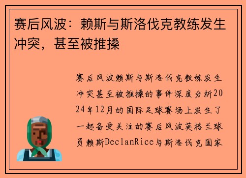 赛后风波：赖斯与斯洛伐克教练发生冲突，甚至被推搡