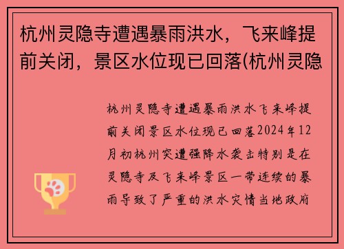 杭州灵隐寺遭遇暴雨洪水，飞来峰提前关闭，景区水位现已回落(杭州灵隐寺的飞来峰)